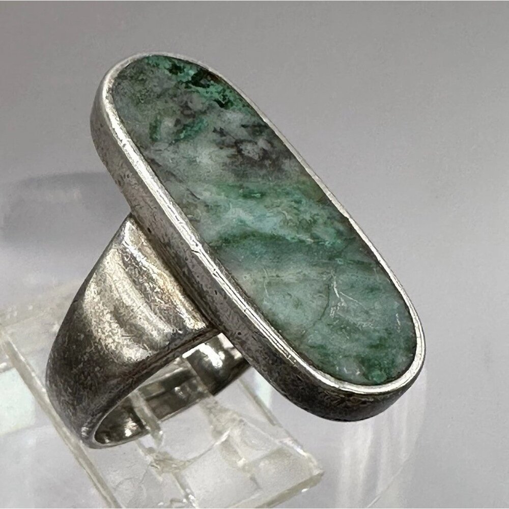 Taxco Eagle 1 MB Modernist Green Quartz Slab Ring Mexico Sterling Silver Size 8